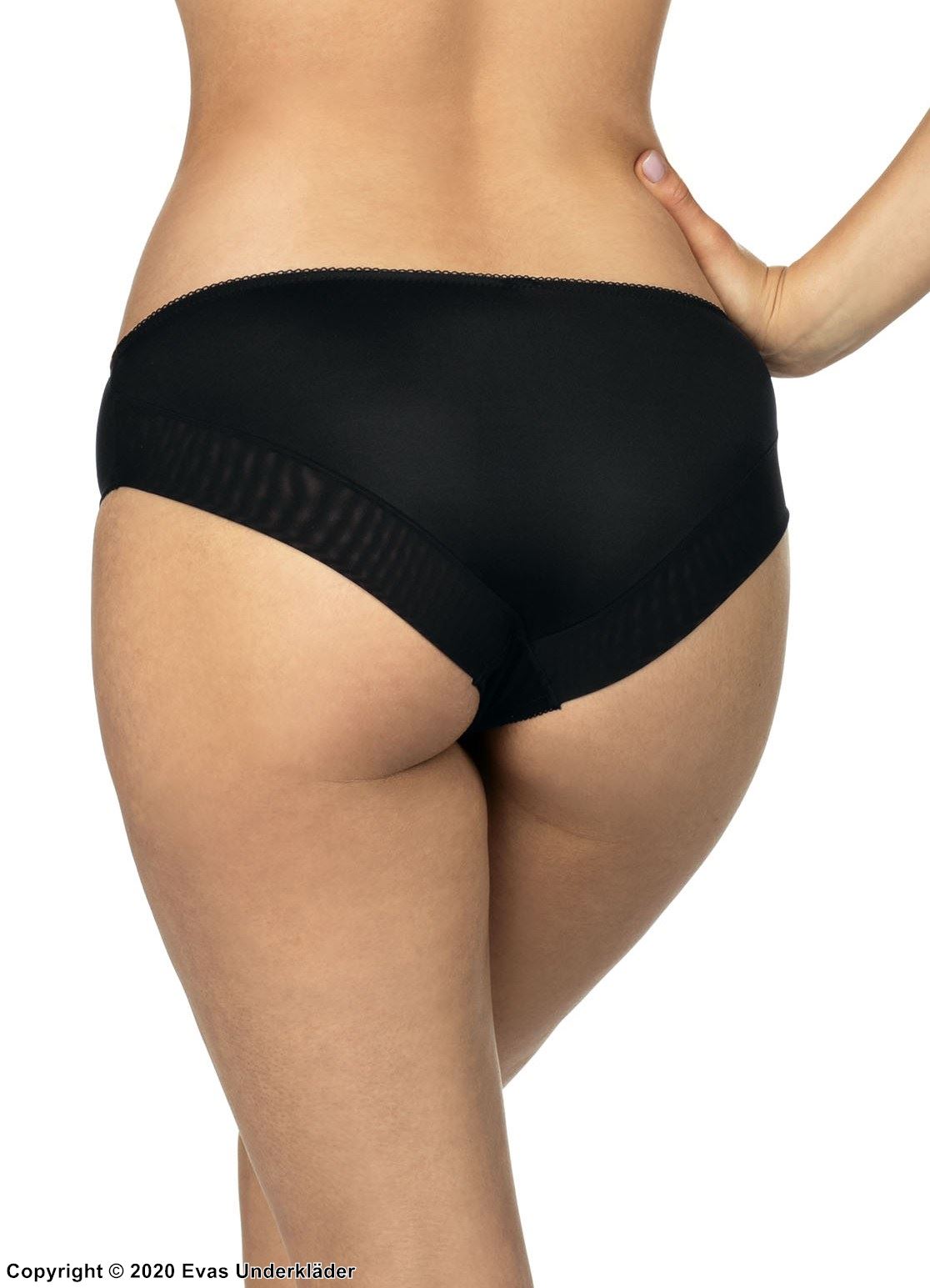 Slip, durchsichtiges Netz, Stickerei, M bis 4XL